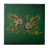 Vintage Bird Bloemendecor Groen Tegeltje (Voorkant)