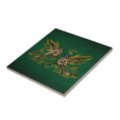 Vintage Bird Bloemendecor Groen Tegeltje (Zijkant)