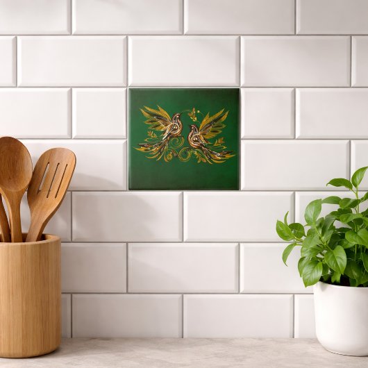 Vintage Bird Bloemendecor Groen Tegeltje