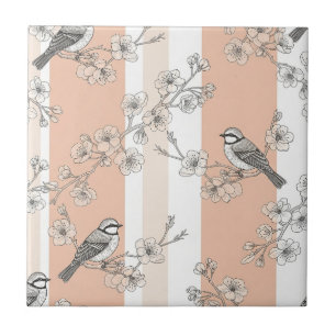 Vintage Bird Blossom Toile Streep (10) Tegeltje