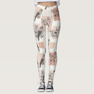 Vintage Bird Blossom Toile Streep (11) Leggings