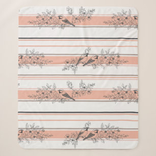 Vintage Bird Blossom Toile Streep (12) Sherpa Deken