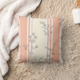 Vintage Bird Blossom Toile Streep (14) Kussen