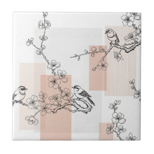 Vintage Bird Blossom Toile Streep (14) Tegeltje