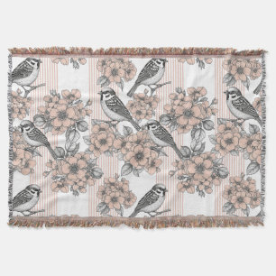 Vintage Bird Blossom Toile Streep (1) Deken