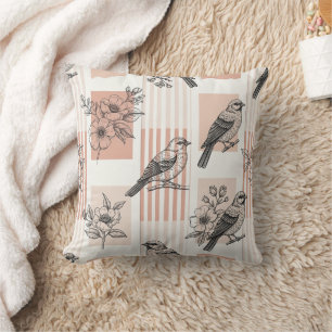 Vintage Bird Blossom Toile Streep (2) Kussen