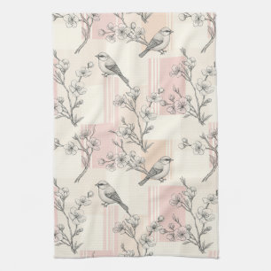Vintage Bird Blossom Toile Streep (2) Theedoek