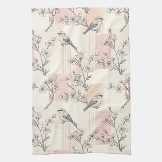 Vintage Bird Blossom Toile Streep (2) Theedoek (Verticaal)