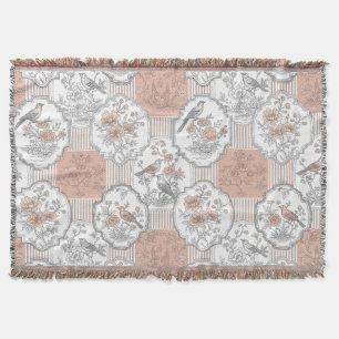 Vintage Bird Blossom Toile Streep (3) Deken