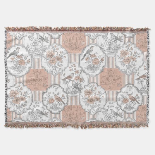 Vintage Bird Blossom Toile Streep (3) Deken (Voorkant)