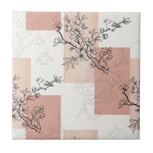 Vintage Bird Blossom Toile Streep (4) Tegeltje