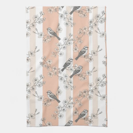 Vintage Bird Blossom Toile Streep (4) Theedoek (Verticaal)