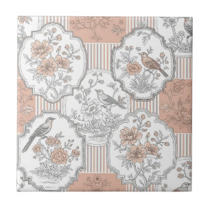 Vintage Bird Blossom Toile Streep (5) Tegeltje