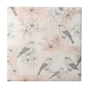 Vintage Bird Blossom Toile Streep (6) Tegeltje