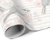 Vintage Bird Blossom Toile Streep (7) Cadeaupapier (Rol Hoek)