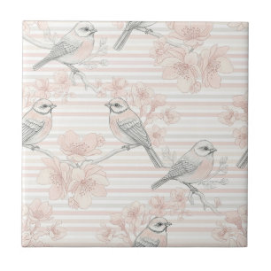 Vintage Bird Blossom Toile Streep (8) Tegeltje