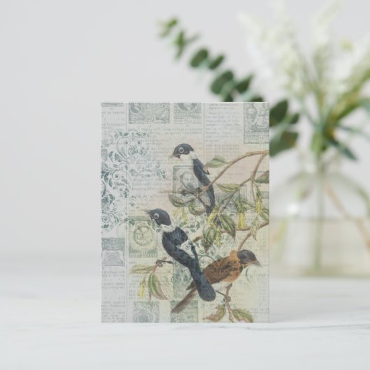 Vintage Bird Ephemera Briefkaart ontkoppeling (Staand voorkant)