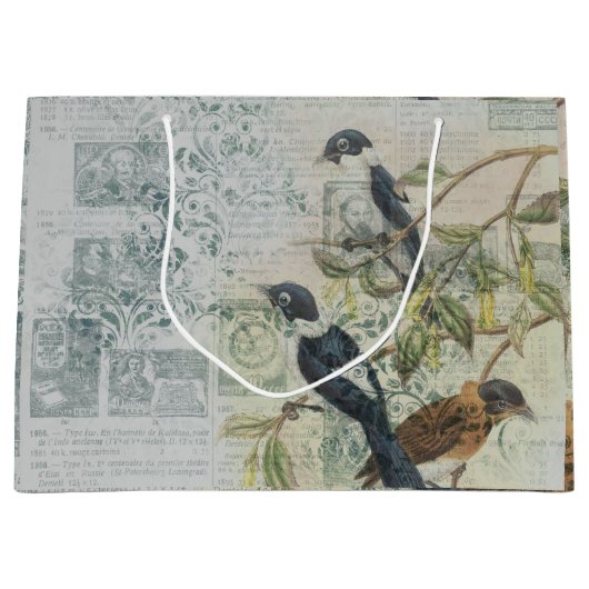 Vintage Bird Ephemera Groot Cadeauzakje (Voorkant)