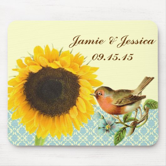 Vintage Bird Sunflower Muismat (Voorkant)