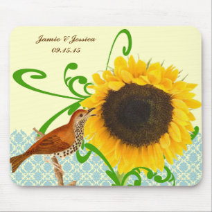 Vintage Bird Sunflower Muismat