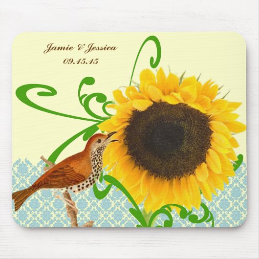 Vintage Bird Sunflower Muismat (Voorkant)