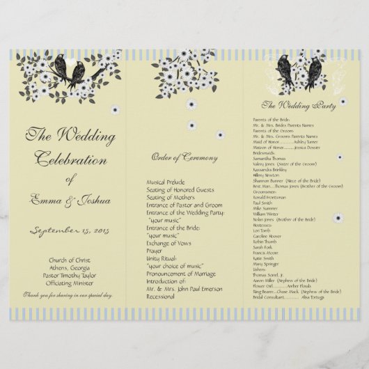 Vintage Bird Witte Madeliefjes Tak TriFold Program (Voorkant)