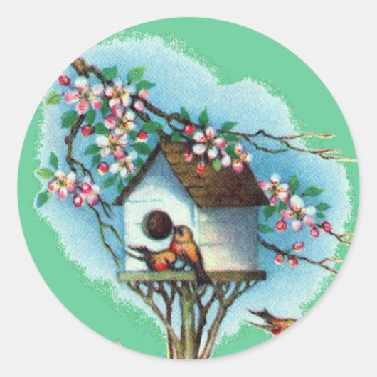 Vintage Birdhouse Ronde Sticker (Voorkant)