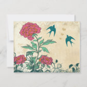Vintage Birds Damask Cabbage Rose Trouw Uitnodigin Kaart (Achterkant)