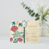 Vintage Birds Damask Cabbage Rose Trouwkaarten Kaart (Staand voorkant)