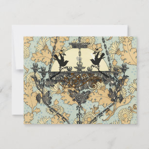 Vintage Birds Damask Kroonluchter Huwelijks RSVP Kaartje