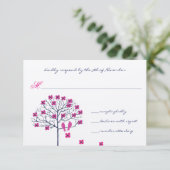 Vintage Birds Fuchsia & Navy Trouw Uitnodiging (Staand voorkant)