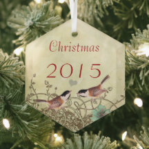 Vintage Birds Kerst Koppels Foto Ornament