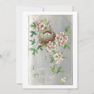Vintage Bird's Nest, Flowers & Paasgroet Feestdagenkaart