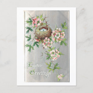 Vintage Bird's Nest, Flowers & Paasgroet Feestdagenkaart