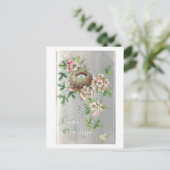 Vintage Bird's Nest, Flowers & Paasgroet Feestdagenkaart (Staand voorkant)