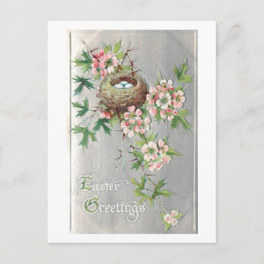 Vintage Bird's Nest, Flowers & Paasgroet Feestdagenkaart (Voorkant)