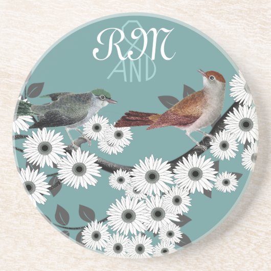 Vintage Birds Onderzetters Bruid & Bruidegom Initi (Voorkant)