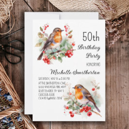 Vintage Birds Robin Roodborst 50e Verjaardag Kaart