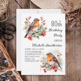 Vintage Birds Robin Roodborst 80ste Verjaardag Kaart