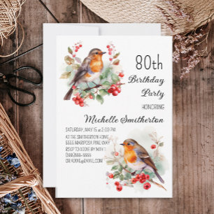 Vintage Birds Robin Roodborst 80ste Verjaardag Kaart