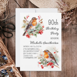 Vintage Birds Robin Roodborst 90ste Verjaardag Kaart