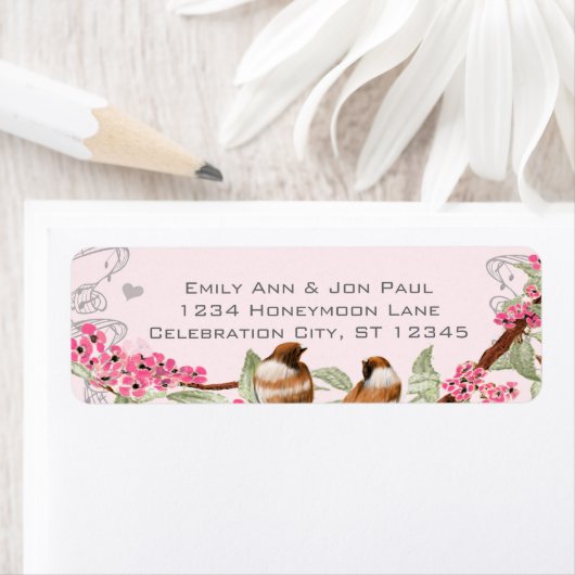 Vintage Birds Roze Kersenbloesem Labels (Insitu)