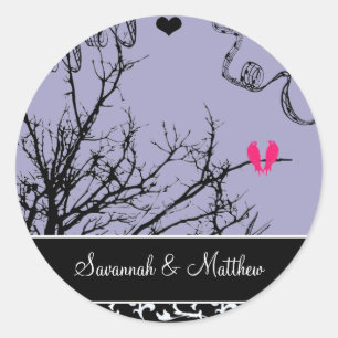 Vintage Birds Wedding Seal-achtergrondkleur kiezen Ronde Sticker