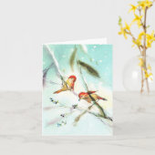 Vintage Birds Winter Scene Christmas Card Kaart (Gele Bloem)
