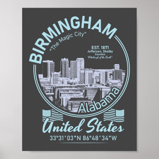 VINTAGE BIRMINGHAM - STAAT ALABAMA POSTER (Voorkant)