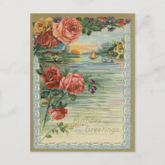 Vintage Birthday Greetings Briefkaart (Voorkant)