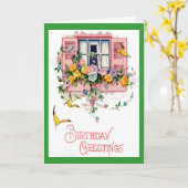 Vintage Birthday Greetings Kaart (Gele Bloem)