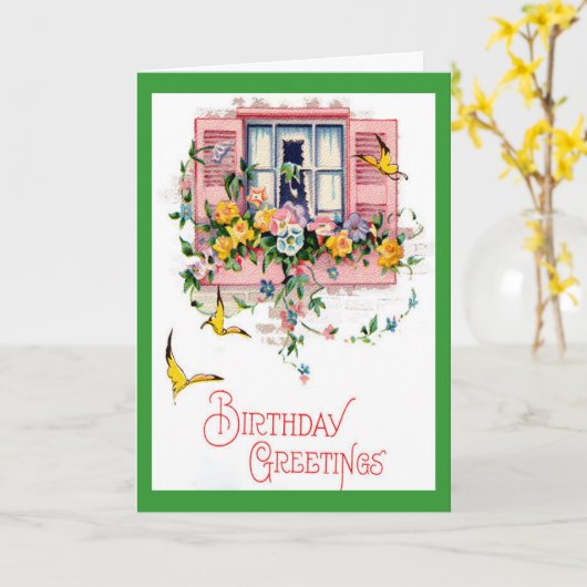 Vintage Birthday Greetings Kaart (Gele Bloem)