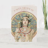 Vintage Birthday Kaart Alphonse Mucha Champagne (Voorkant)