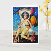 Vintage Birthday Queen in 1970s Glam Kaart (Gele Bloem)